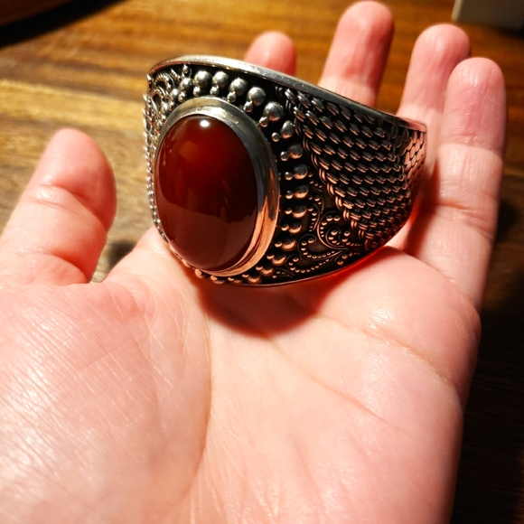 Vintage Sterling Silver Carnelian Bracelet - Picture 9 of 15